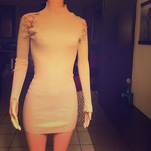 Taupe ribbed dress.